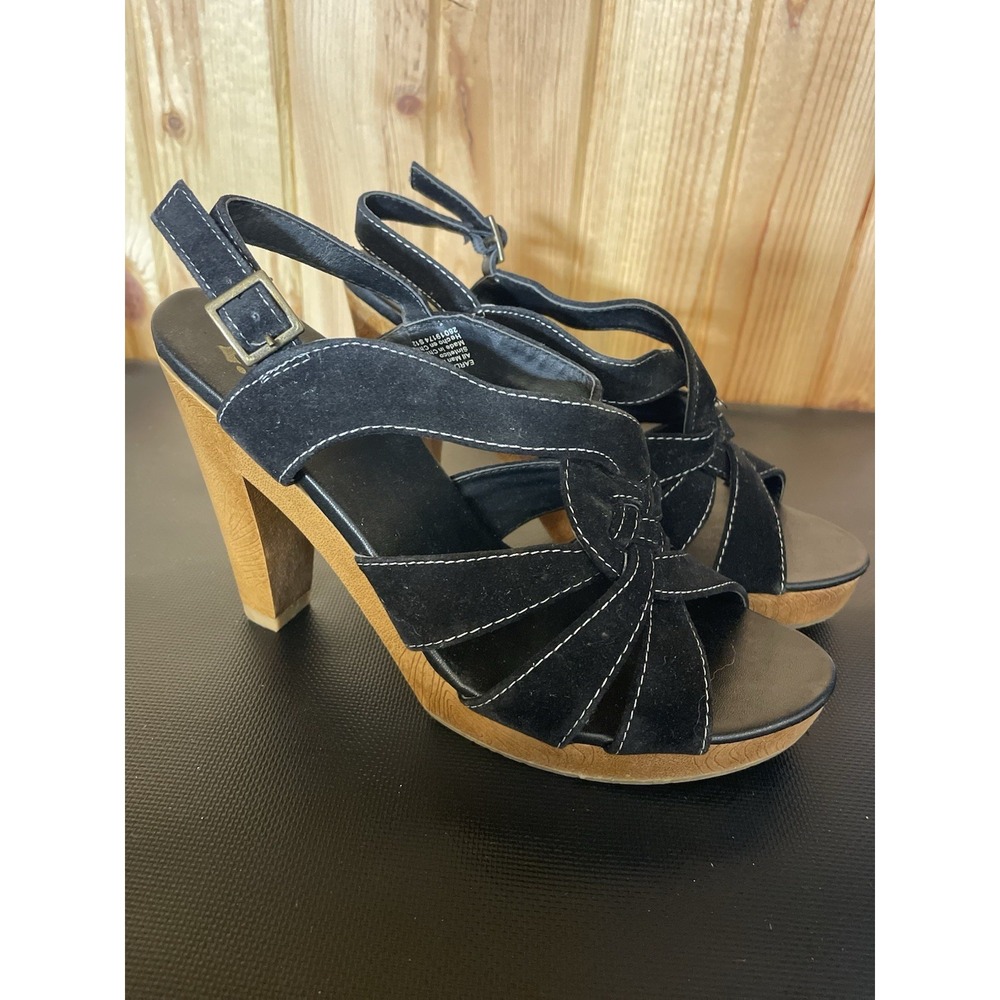 L.e.i. Vintage Y2K Karla Black Heels Womens Size 8 Suede Strappy 4.5 Inch Heel